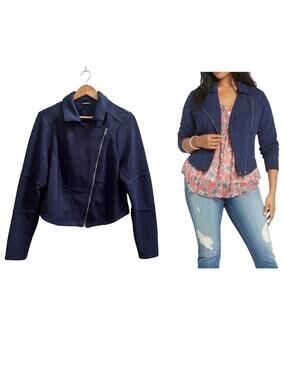 Torrid Navy Blue Knit Textured Asymmetrical Zipper Closure Moto Jacket Large